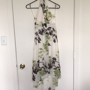 Halter v-neck floral dress with high low skirt